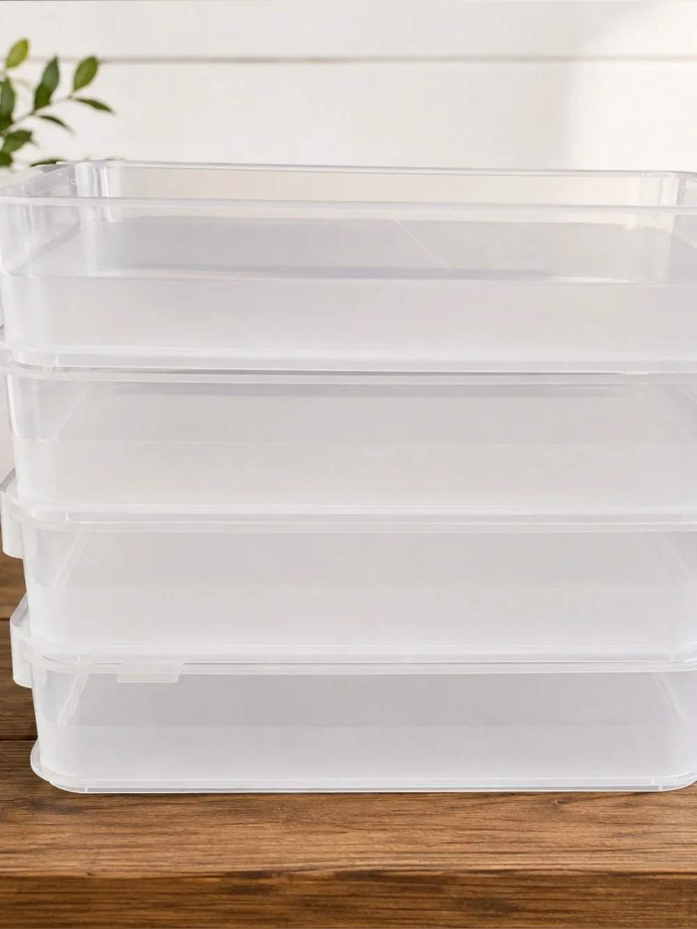 Clear Stackable Plastic Storage Trays - Set of 4